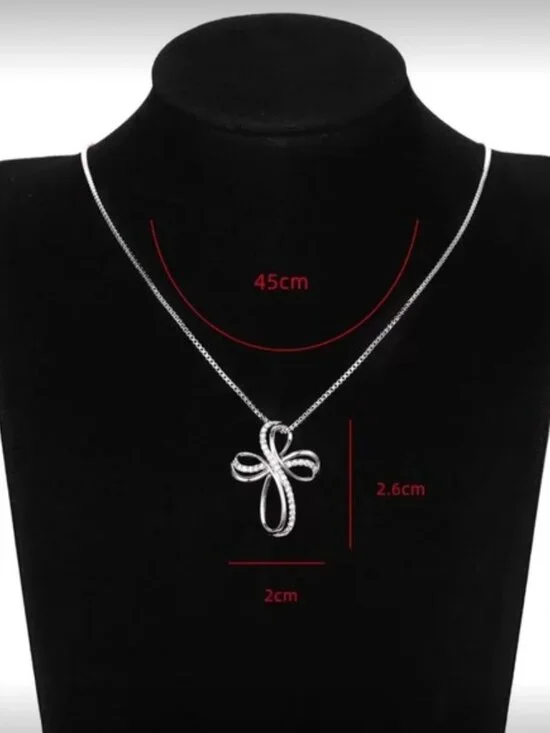 Silver Tone Cubic Zirconia Cross Necklace - Picture 4 of 4